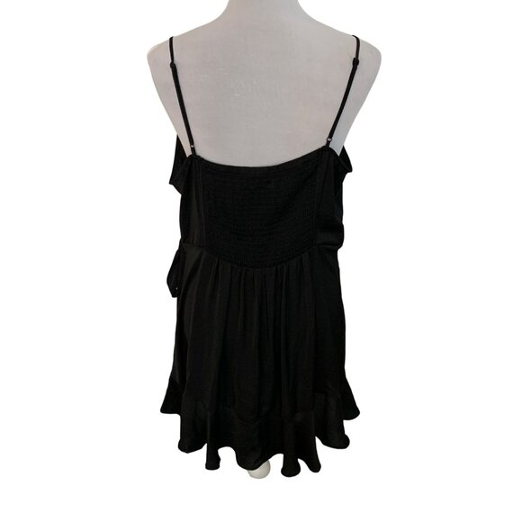 Express Black Ruffle Tie Wrap Dress XL Petite Sleeveless Spaghetti Strap Smocked - Picture 3 of 13